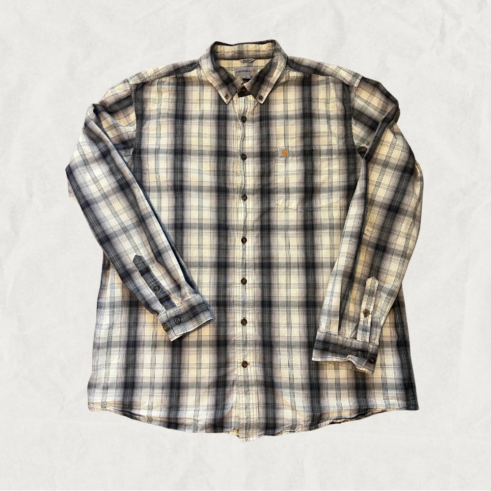 Carhartt Men's Casual Plaid Shirt - Beige and Navy - Picture 5 of 9